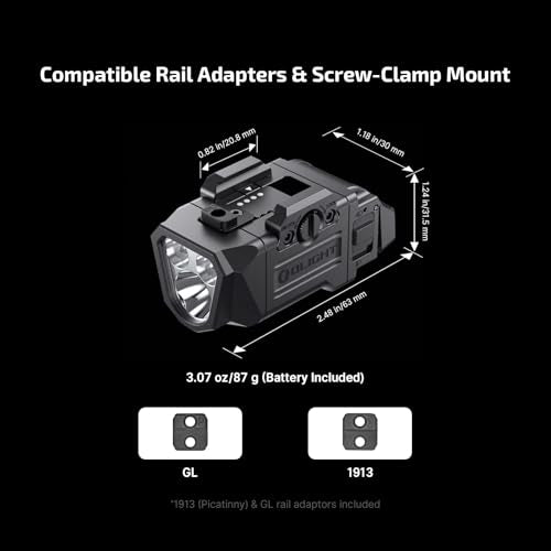 OLIGHT PL X Tactical Flashlight Rechargeable USB-C Dual Beams Strobe Combo 22,500 Candelas Spotlight and 1,200 Lumens Floodlight Adjustable & Reversible Lugs, for 1913 / GL Rail Mount (Matte Black) - Image 4