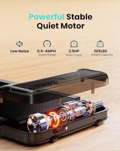Abonow Walking Pad, Under Desk Treadmill with Incline for Home Office 2.5HP Portable Walking Treadmill with 265 Lbs Weight Capacity Walking Machine, Remote Control, LED Display - Black Orange - Image 5