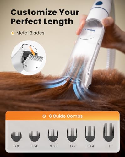 oneisall Dog Vacuum & Dryer for Shedding Grooming, 8 in 1 Dog Grooming Kit with Metal Blade Pet Clippers, Adjustable Speed and Temperature Control Blower - Image 5