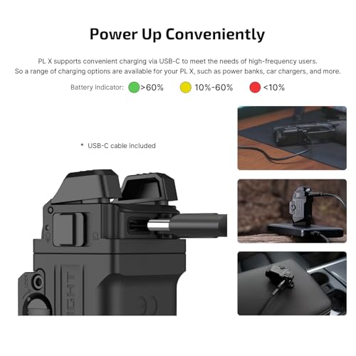 OLIGHT PL X Tactical Flashlight Rechargeable USB-C Dual Beams Strobe Combo 22,500 Candelas Spotlight and 1,200 Lumens Floodlight Adjustable & Reversible Lugs, for 1913 / GL Rail Mount (Matte Black) - Image 5