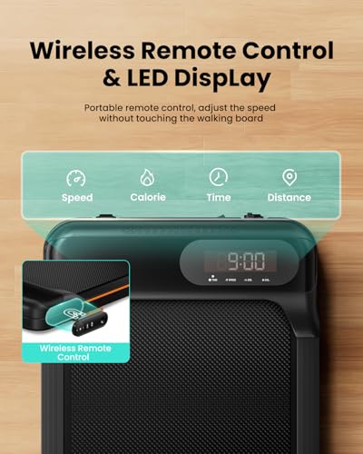 Abonow Walking Pad, Under Desk Treadmill with Incline for Home Office 2.5HP Portable Walking Treadmill with 265 Lbs Weight Capacity Walking Machine, Remote Control, LED Display - Black Orange - Image 6