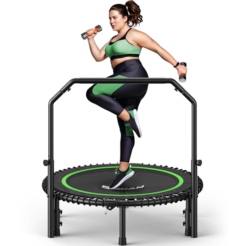 BCAN BT2 450/550LBS Mini Rebounder Trampoline for Adults with Bar, Fitness Trampoline with Bungees, Adjustable Handle, Stable & Quiet, Indoor Outdoor, Whole-Body Workout & Relaxation at Home-40IN-GRN - Image 2