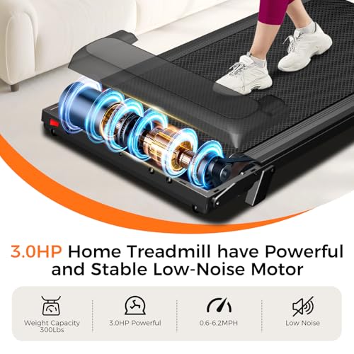 Aiteid Treadmill with Incline,3.0HP Small Treadmills for Home,Portable Electric Treadmill with Handles,Lightweight Walking Pad,Compact Running Treadmills,Walking Pad with Handle,300LBS Capacity(Black) - Image 3