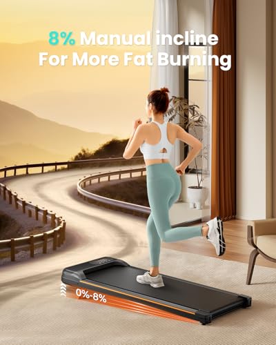 Abonow Walking Pad, Under Desk Treadmill with Incline for Home Office 2.5HP Portable Walking Treadmill with 265 Lbs Weight Capacity Walking Machine, Remote Control, LED Display - Black Orange - Image 3