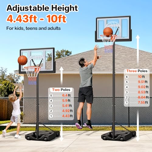 Yohood Basketball Hoop Outdoor 10ft Adjustable, Portable Basketball Hoop Goal System for Kids Youth and Adults in Backyard/Driveway/Indoor, 44 Inch Shatterproof Backboard and Larger Base - Image 6