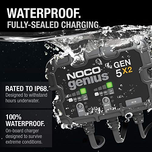 NOCO Genius GEN5X2: 2-Bank, 10A Onboard Battery Charger - 5A Per Bank, 12V Waterproof Marine Charger with Overcharge Protection & Temperature Compensation – for Lead-Acid & Lithium Batteries - Image 4