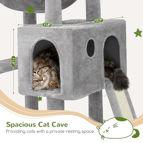 Globlazer Heavy Duty Cat Tree, 70 inch Sturdy Cat Tree for Indoor Cats Extra Large Cat Tower with Scratching Post, Hammock, Cat Condo for Adult Cats Kittens, F70 Pro, Light Grey - Image 5