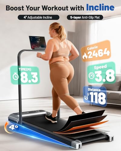 Walking Pad Treadmill with Handle Bar and Adjustable Incline, Compact Portable Treadmills for Home Office, 2.5HP Quiet Anti-Slip Under Desk Treadmills, 0.6-3.8 MPH Remote Speed Control, 265 LBS - Image 3