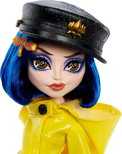 Monster High Skullector Doll, Coraline Collectible in Yellow Raincoat with Dress and Accessories Like Rag Doll, Cat Figure, and Doll Stand - Image 3