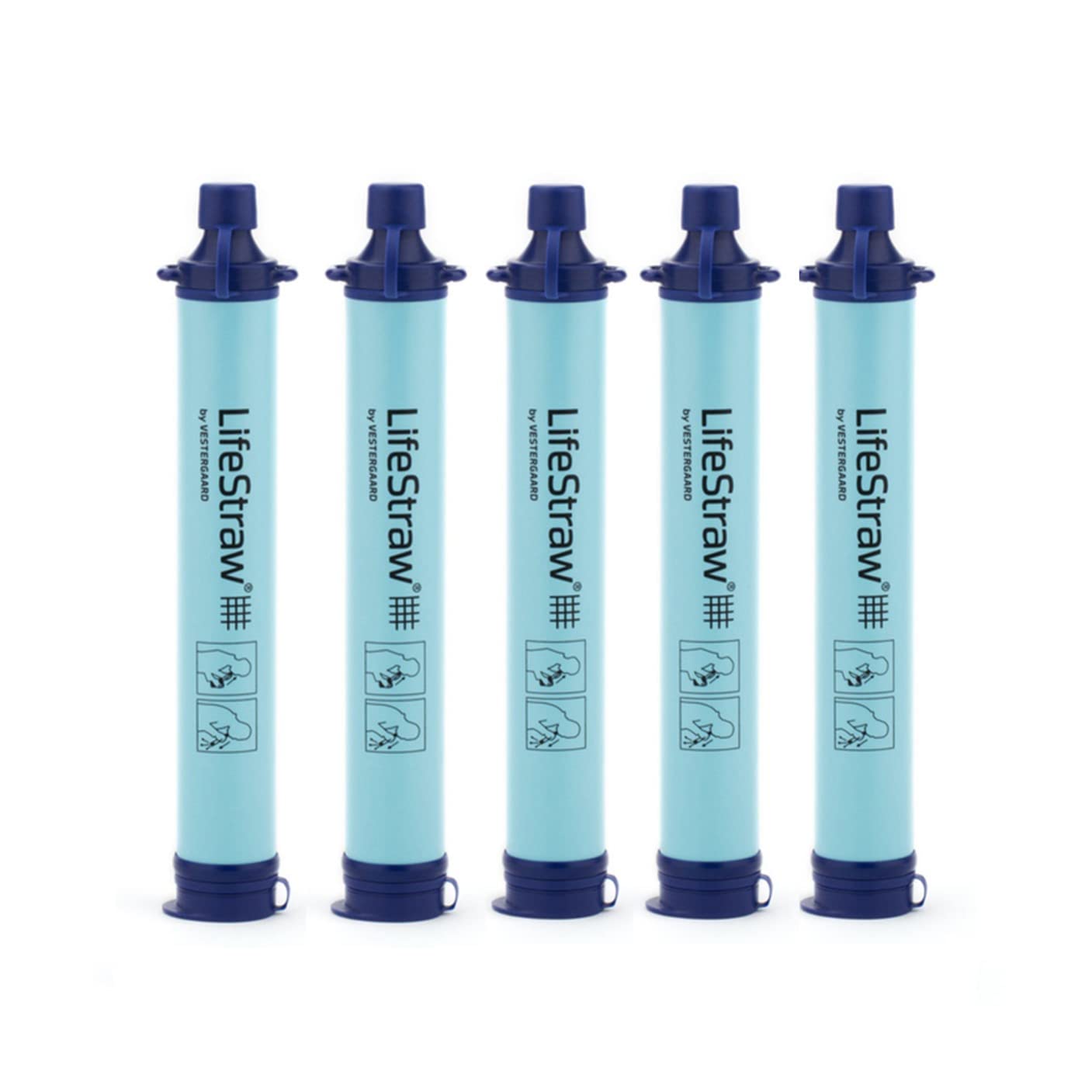 LifeStraw Personal Water Filter for Hiking, Camping, Travel, and Emergency Preparedness, 5 Pack, Blue - Image 1