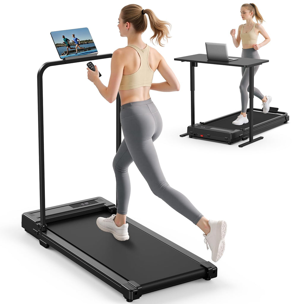 Walking Pad Treadmill for Home - Folding Treadmills with Handle Bar Portable Compact Fold up Indoor Foldable Handles Electric Walk Pads Small Spaces Mini Running Quiet Under Bed Office - Image 1