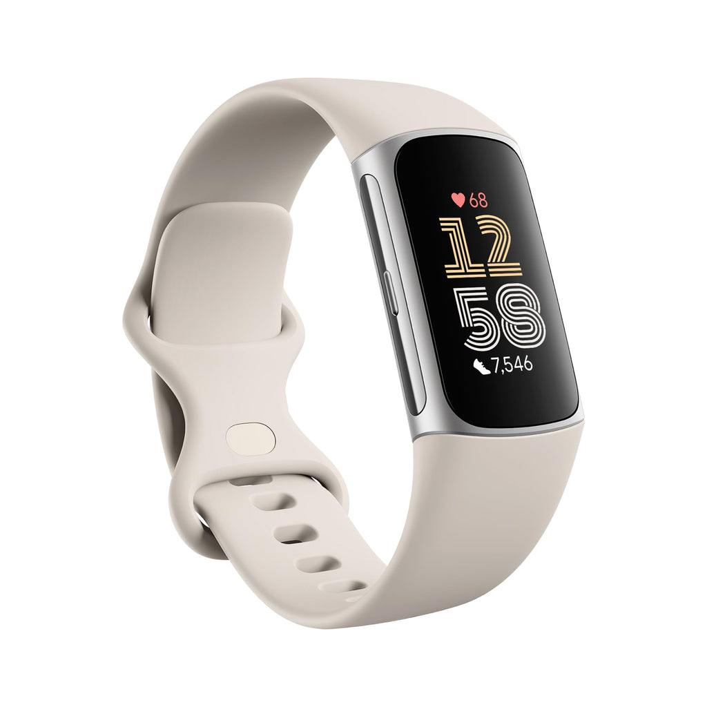 Fitbit Charge 6 Fitness Tracker with Google apps, Heart Rate on Exercise Equipment, 6-Months Premium Membership Included, GPS, Health Tools and More, Porcelain/Silver, One Size (S & L Bands Included) - Image 1
