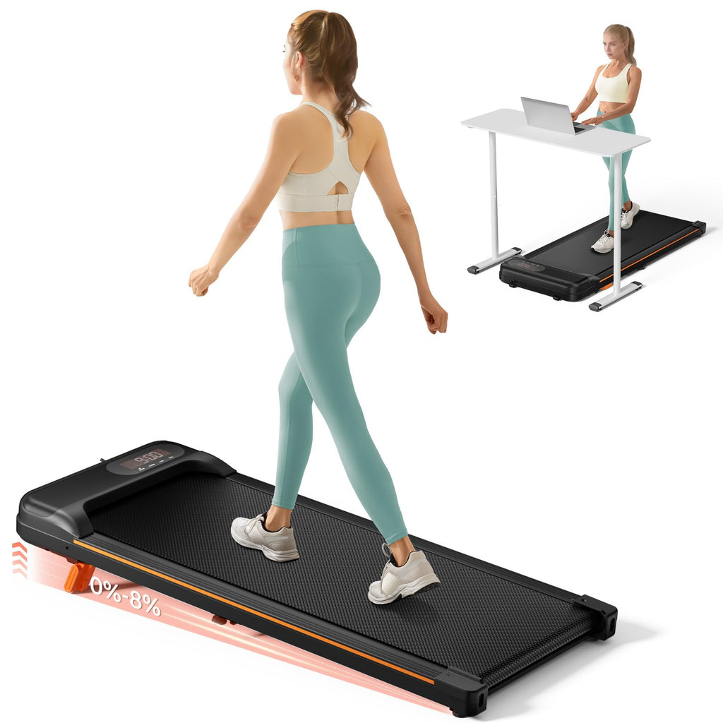 Abonow Walking Pad, Under Desk Treadmill with Incline for Home Office 2.5HP Portable Walking Treadmill with 265 Lbs Weight Capacity Walking Machine, Remote Control, LED Display - Black Orange - Image 1