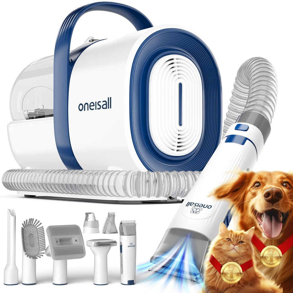 oneisall Dog Grooming Vacuum, Pet Grooming Vacuum with Clipper Nail Grinder, 1.5L Dust Cup Dog deshedding Brush with 7 Tools for Shedding Pet Hair, Home Cleaning(Blue) - Image 1