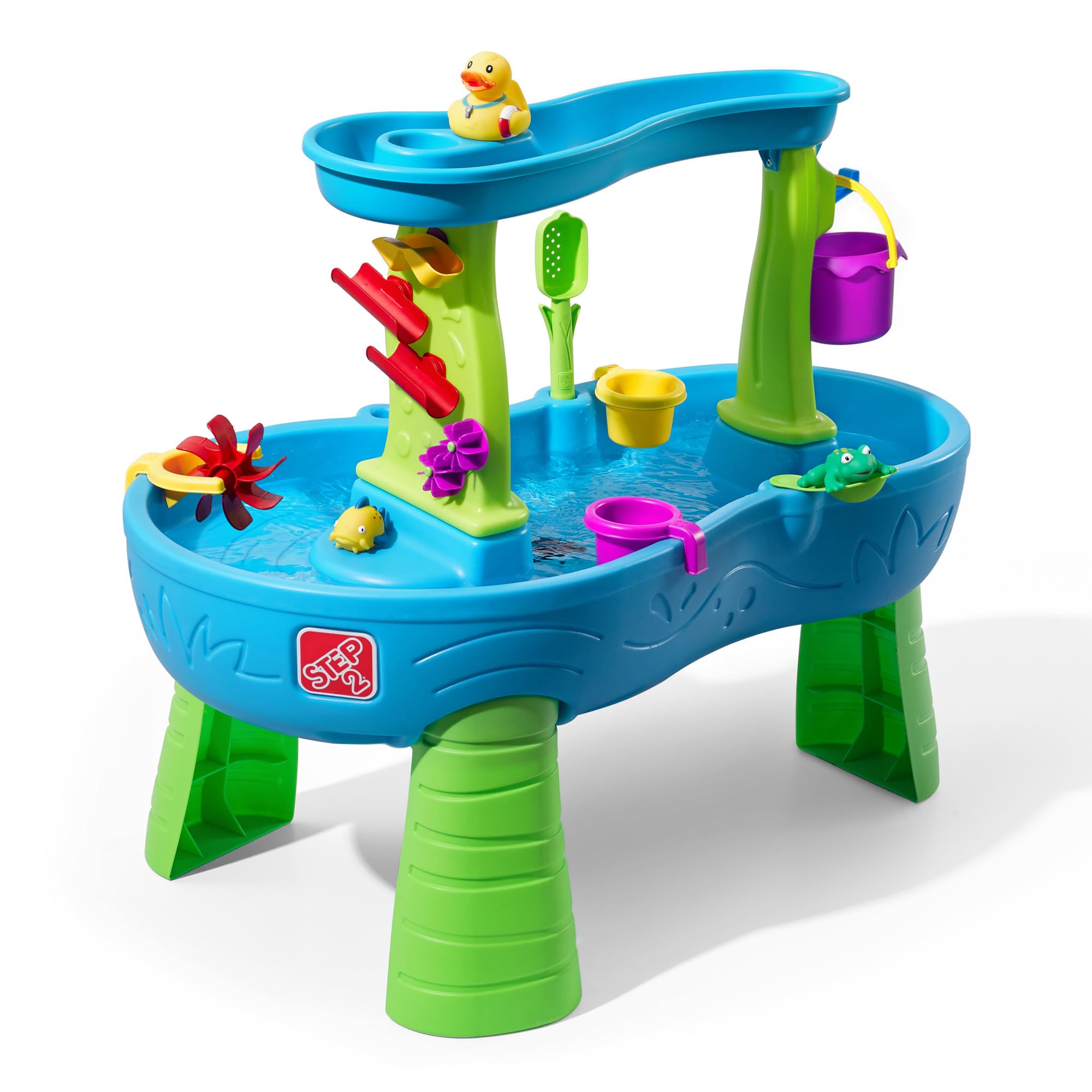 Step2 Rain Showers Splash Pond Water Table, Kids Water and Sand Activity Sensory Playset, Summer Outdoor Toys, 13 Piece Water Toy Accessories, For Toddlers 1.5+ Years Old, Blue & Green - Image 1