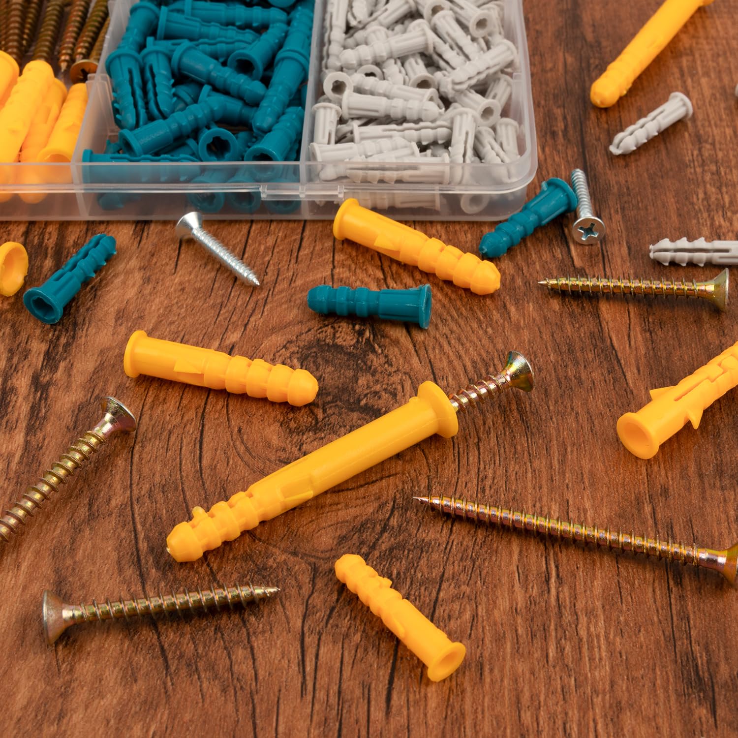 KURUI Drywall Anchors and Screws Assortment Kit 270PCS, 135 Plastic Dry Wall Expansion Anchors and 135 Phillips Flat Head Wood Screws, 5 Sizes Wall Hanging Kit for Art Decor, Replaces Picture Nails