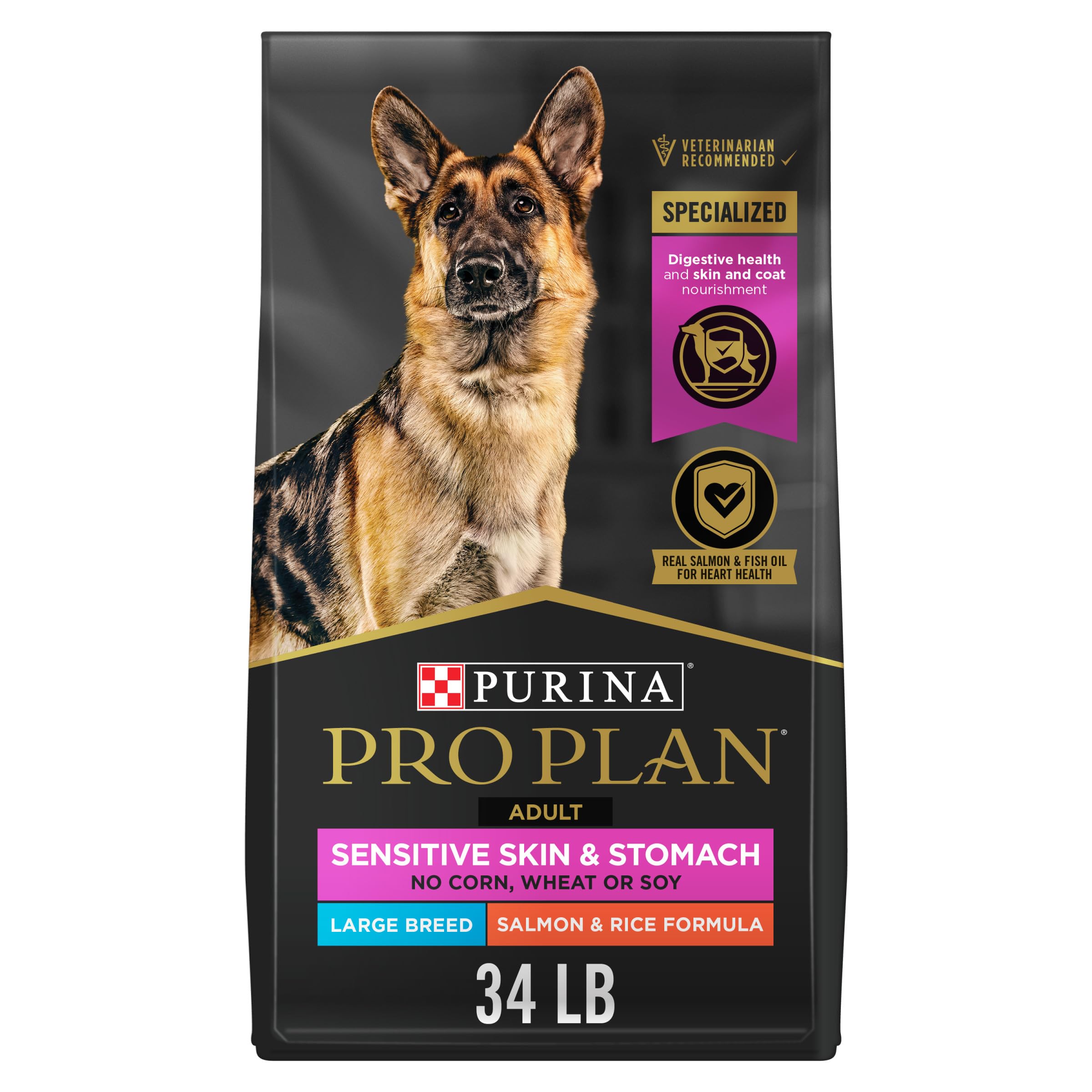 Purina Pro Plan Sensitive Skin and Stomach Dog Food Large Breed Salmon and Rice Formula - 34 lb. Bag - Image 1